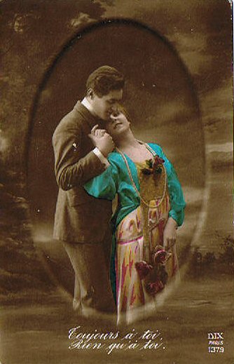 carte ancienne couple d'amoureux